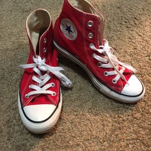 Red converse high tops size 7